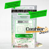 10" x 14" Clear Tamper Evident Deposit Bags, Serialized Numbering, Barcode, Press & Seal Void Closure Tape (CAS1014C) - Minas Envelope
