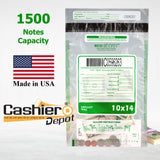10" x 14" Clear Tamper Evident Deposit Bags, Serialized Numbering, Barcode, Press & Seal Void Closure Tape (CAS1014C) - Minas Envelope