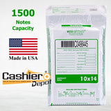 10" x 14" White Tamper Evident Deposit Bags, Serialized Numbering, Barcode, Press & Seal Void Closure Tape (CAS1014W) - Minas Envelope