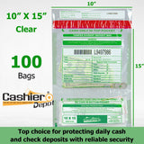 10" x 15" Clear Tamper Evident Deposit Bags, Twin Pockets, Serialized Numbering, Barcode, Press & Seal Void Closure Tape (CAS1015VT) - Minas Envelope