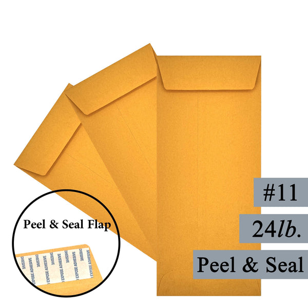 #11 Policy (Open End) Envelope, 4 1/2 x 10 3/8, Sturdy 24lb. Brown Kraft, Peel & Seal Flap (MPL11PK) - Minas Envelope