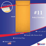 11 Policy (Open End) Envelope, 4 1/2 x 10 3/8, Sturdy 24lb. Brown Kraft, Peel & Seal Flap (MPL11PK) - Minas Envelope