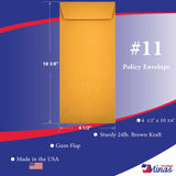 11 Policy (Open End) Envelope, 4 1/2 x 10 3/8, Sturdy 24lb. Brown Kraft, Strong Gum Flap (MPL11K) - Minas Envelope