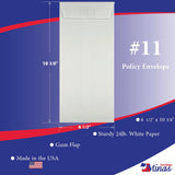 11 Policy (Open End) Envelope, 4 1/2 x 10 3/8, Sturdy 24lb. White, Strong Gum Flap (MPL11W) - Minas Envelope