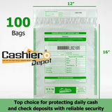 12" x 16" White Tamper Evident Deposit Bags, Serialized Numbering, Barcode, Press & Seal Void Closure Tape (CAS1216W) - Minas Envelope