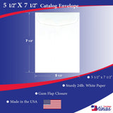 5 1/2" x 7 1/2" Catalog (Open End) Envelopes, Sturdy 24lb. White, Gum Flap (MCT5575W) - Minas Envelope