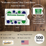 500 Cashier Depot Hotel/ Motel "Welcome Guest" Key Card Sleeve, 2 3/8" X 3 1/2", Blue/Green, Sturdy 24lb. Paper, 500/Box (KCM22BG) - Minas Envelope