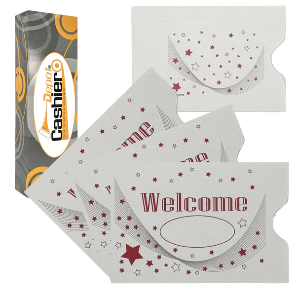 500 Cashier Depot" Welcome" Key Card Sleeve, Membership Card Envelope, Access Card Holder & Protector, Red & Black, 2 3/8" x 3 1/2", Sturdy 24lb., 500/Box (KCG64RB) | Minas Envelope 500 Cashier Depot" Welcome" Key Card Sleeve, Membership Card Envelope, Access Card Holder & Protector, Red & Black, 2 3/8" x 3 1/2", Sturdy 24lb., 500/Box (KCG64RB) | Minas Envelope