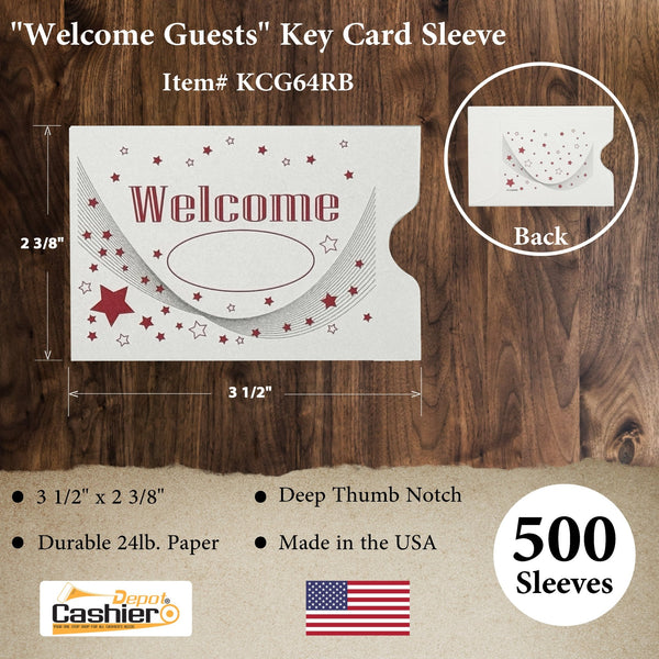 500 Cashier Depot Welcome Key Card, Membership & Access Card Sleeve/Holder/Protector, Red & Black, 2 3/8 inch x 3 1/2 inch, Premium 24lb, 500/Box (Red