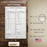 Cashier's Cash Report Envelope HW965S, 6" x 9", Open End, Sturdy 28lb White, Peel & Seal Flap (HW965S) - Minas Envelope