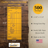 Cashier's Deposit Report Envelope EZ400, 4 1/8" x 9 1/2", Sturdy 24lb. Brown Kraft Paper, Gum Flap (EZ400) - Minas Envelope