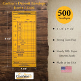 Cashier's Deposit Report Envelope EZ400, 4 1/8" x 9 1/2", Sturdy 24lb. Brown Kraft Paper, Gum Flap (EZ400) - Minas Envelope