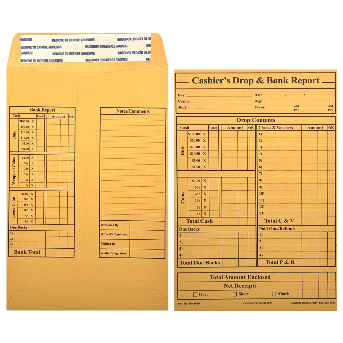 Cashier's Drop & Bank Report Envelope MKS690, 6
