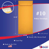 Minas Envelope 10 Policy (Open End) Envelope, 4 1/8 x 9 1/2, Sturdy 24lb. Brown Kraft, Peel & Seal Flap (MPL10PK) - Minas Envelope