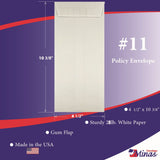 Minas Envelope 11 Policy (Open End) Envelope, 4 1/2 x 10 3/8, Heavy 28lb. White, Strong Gum Flap (MPL1128W) - Minas Envelope