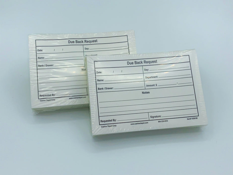 Cashier Depot Due Back Request, Carbonless, White / Canary 5 1/2